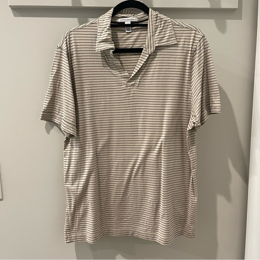 Banana Republic Beige Striped Polo Shirt